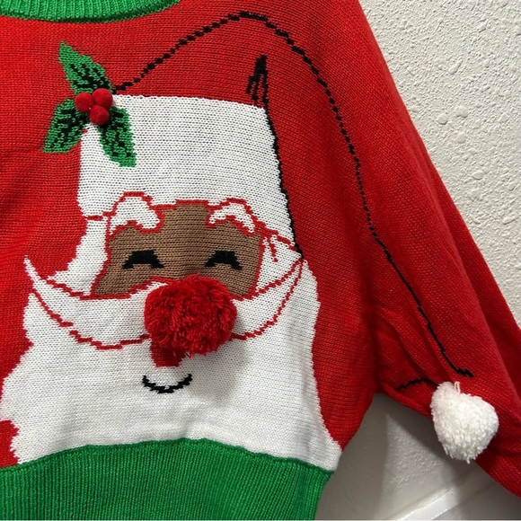 Merry Christmas by Poof! Santa Cropped Christmas Sweater Small - Picture 3 of 5